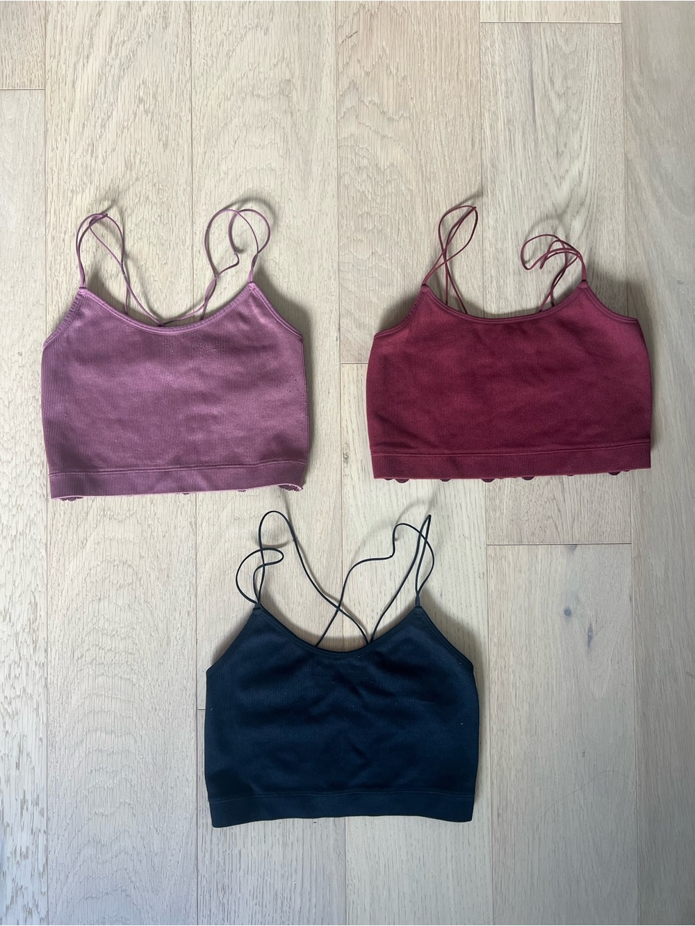 Strappy Ribbed & Lace Crop Top - Mauve, Wine, Black